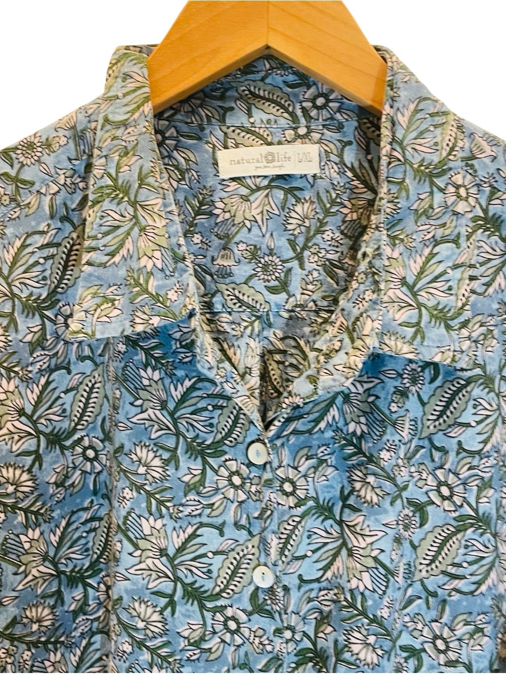 NATURAL LIFE Drew Blue Green Floral Button-Up Maxi Shirt Dress Sz L/XL - Picture 3 of 12